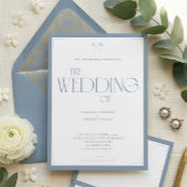 Minimalist Dusty Blue Elegant Monogram Wedding  招待状