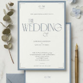 Minimalist Dusty Blue Elegant Monogram Wedding 招待状