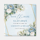 Minimalist Dusty Blue Eucalyptus Save The Date マグネット (正面)