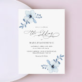 Minimalist Dusty Blue Floral Boho Wedding 招待状