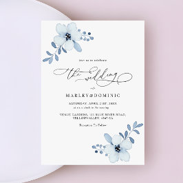 Minimalist Dusty Blue Floral Boho Wedding 招待状
