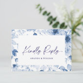 Minimalist Dusty Blue Floral RSVP Card エンクロージャーカード (スタンド正面)