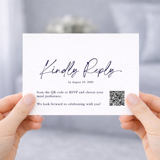 Minimalist Dusty Blue Floral RSVP Card – QR Code エンクロージャーカード