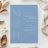 Minimalist Dusty Blue Monogram Simple Wedding 招待状