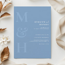 Minimalist Dusty Blue Monogram Simple Wedding 招待状