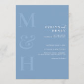 Minimalist Dusty Blue Monogram Simple Wedding 招待状 (正面)