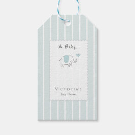 Minimalist Dusty Blue Oh Baby Elephant Baby Shower ギフトタグ