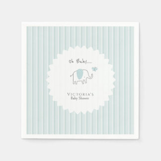 Minimalist Dusty Blue Oh Baby Elephant Baby Shower スタンダードカクテルナプキン