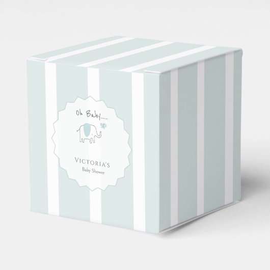 Minimalist Dusty Blue Oh Baby Elephant Baby Shower フェイバーボックス (正面サイド)