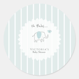 Minimalist Dusty Blue Oh Baby Elephant Baby Shower ラウンドシール