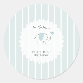 Minimalist Dusty Blue Oh Baby Elephant Baby Shower ラウンドシール