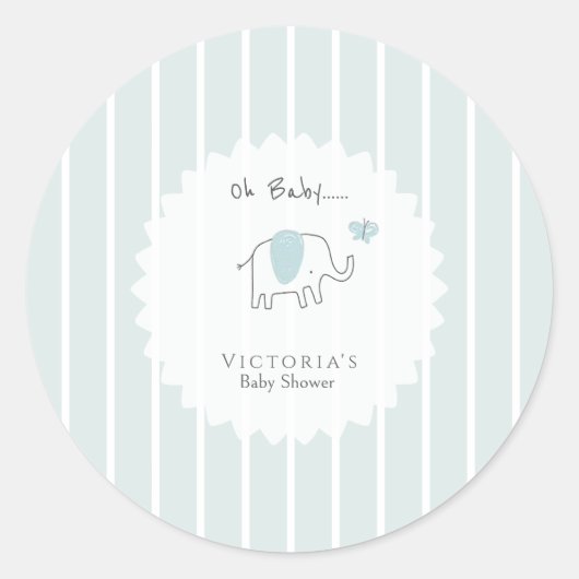 Minimalist Dusty Blue Oh Baby Elephant Baby Shower ラウンドシール (正面)