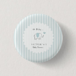 Minimalist Dusty Blue Oh Baby Elephant Baby Shower 缶バッジ