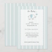 Minimalist Dusty Blue Oh Baby Elephant Sketch  招待状 (正面/裏面)