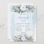 Minimalist Dusty Blue Peony Wedding Rehearsal Card 招待状 (正面)
