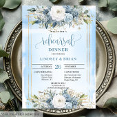 Minimalist Dusty Blue Peony Wedding Rehearsal Card 招待状