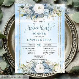 Minimalist Dusty Blue Peony Wedding Rehearsal Card 招待状