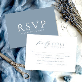 Minimalist Dusty Blue RSVP Wedding Card