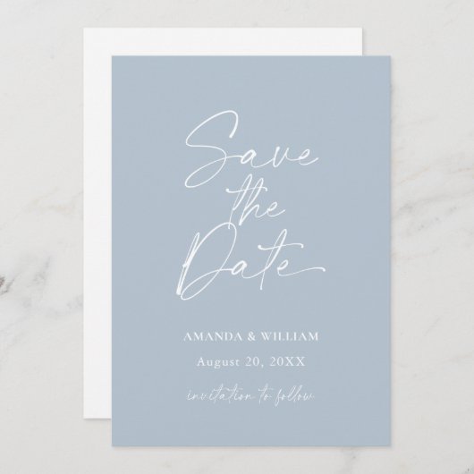 Minimalist Dusty Blue Save the Date Invitation 招待状 (正面/裏面)