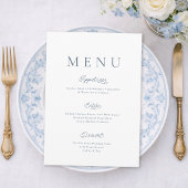Minimalist Dusty Blue Wedding Menu Card 招待状