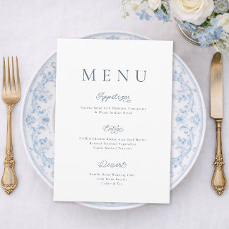 Minimalist Dusty Blue Wedding Menu Card 招待状