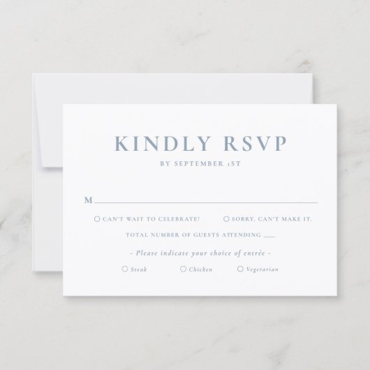 Minimalist Dusty Blue Wedding RSVP Card (正面)