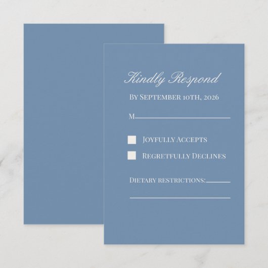 Minimalist Dusty Blue Wedding RSVP Card (正面/裏面)