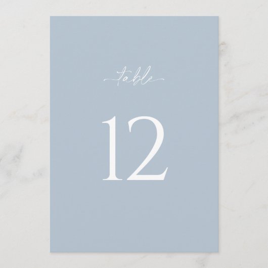 Minimalist Dusty Blue Wedding Table Number Sign 招待状 (正面)