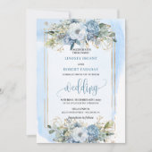 Minimalist dusty blue white floral wedding invites 招待状 (正面)