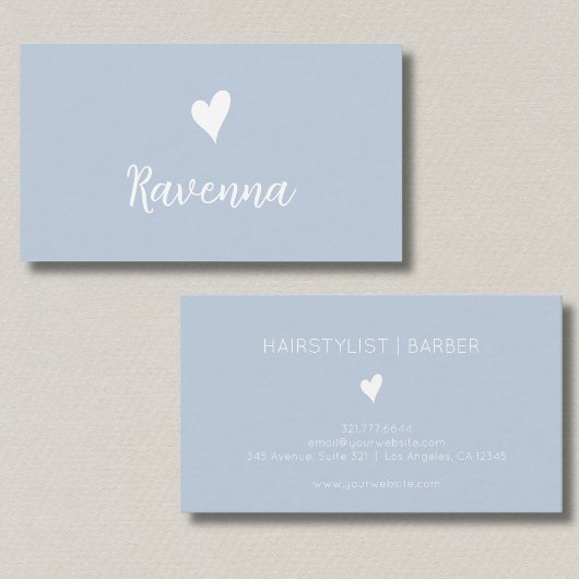 Minimalist Dusty Blue White Heart Barber Name 名刺