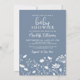 Minimalist Dusty Blue Wildflower Baby Shower 招待状