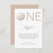 Minimalist Dusty Peach Modern First Birthday サンキューカード (正面/裏面)