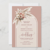 Minimalist Dusty Pink Pampas Arch Wedding Invites 招待状 (正面)