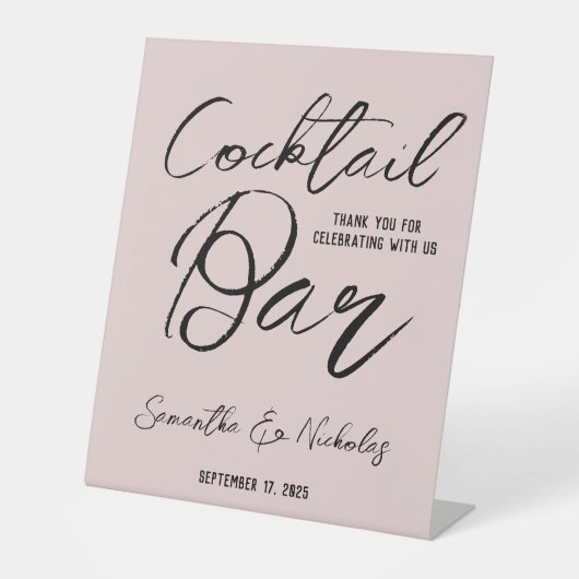 Minimalist Dusty Pink Wedding Cocktail Bar Sign 台座サイン (正面)