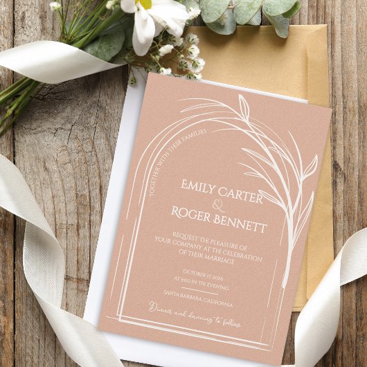 Minimalist Dusty Rose Botanical Wedding Invitation