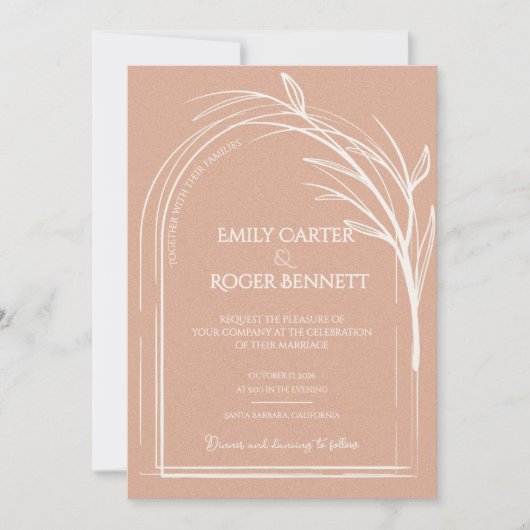 Minimalist Dusty Rose Botanical Wedding Invitation (正面)