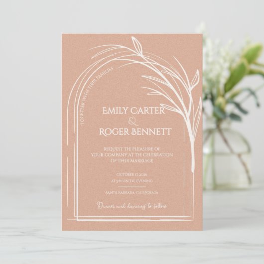 Minimalist Dusty Rose Botanical Wedding Invitation (スタンド正面)