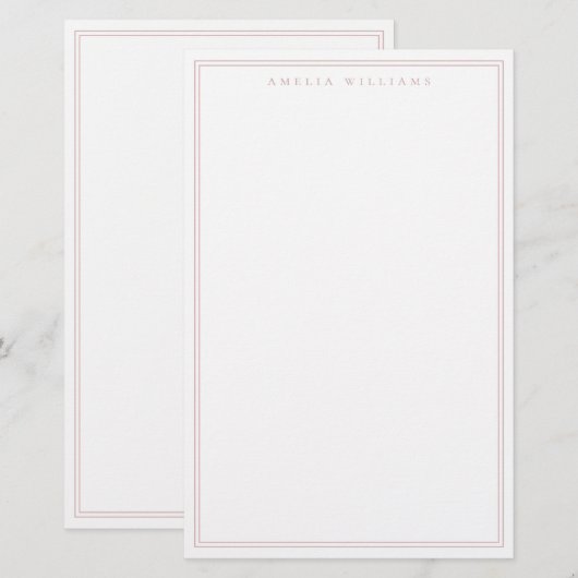 Minimalist Dusty Rose Monogram Two Border 便箋 (正面/裏面)