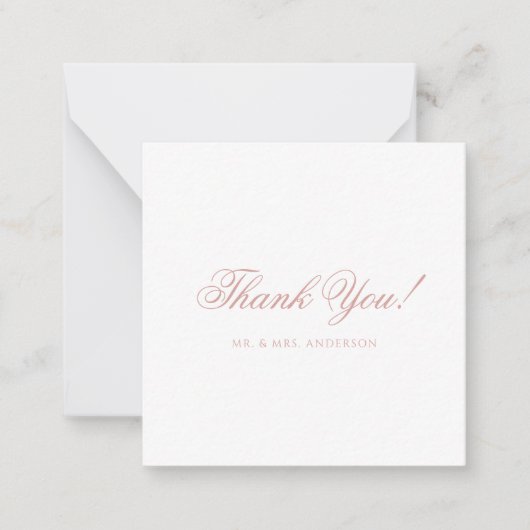 Minimalist Dusty Rose Script Wedding Thank You ノートカード (正面)