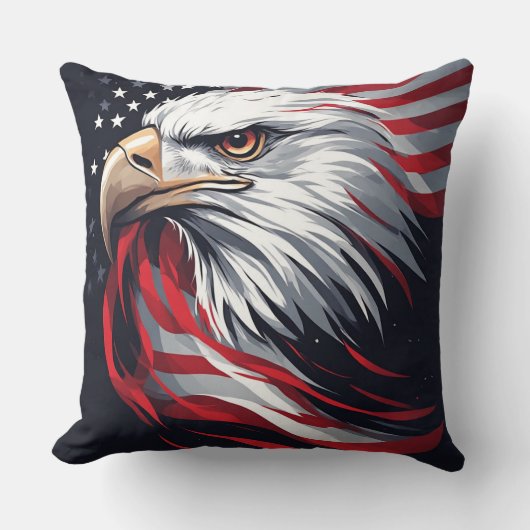 Minimalist Eagle with Flag – Modern Patriotic Art クッション (正面)