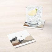 Minimalist Earth Tones Boho "Live"  スクエアペーパーコースター (インサイチュ)