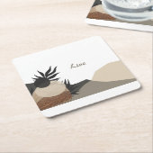 Minimalist Earth Tones Boho "Live"  スクエアペーパーコースター (アングル)