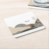 Minimalist Earth Tones Boho "Love"  スクエアペーパーコースター (アングル)