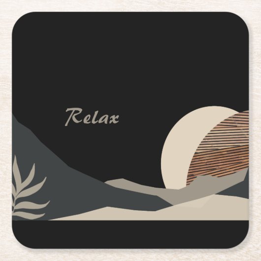 Minimalist Earth Tones Boho "Relax"  スクエアペーパーコースター (正面)