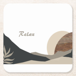 Minimalist Earth Tones Boho "Relax"  スクエアペーパーコースター