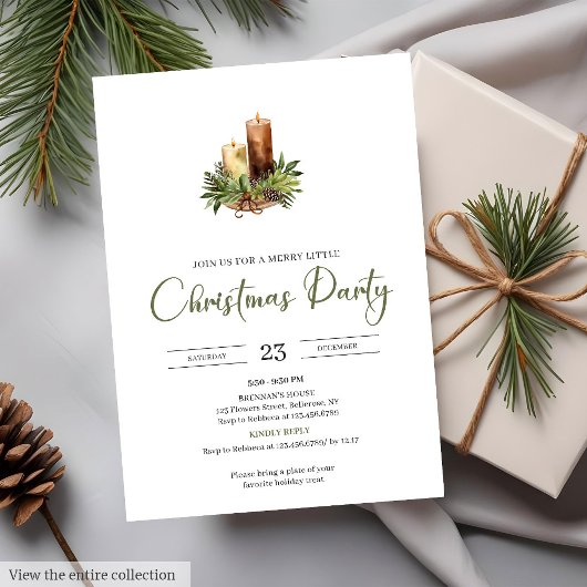 Minimalist Earthy Red Green Rustic Christmas Party 招待状