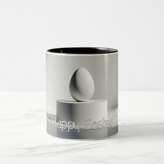 Minimalist Easter Egg on Modern Pedestal ツートーンマグカップ (中央)