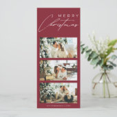 Minimalist Elegant 3 Photo Collage Red Christmas シーズンカード (スタンド正面)