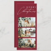 Minimalist Elegant 3 Photo Collage Red Christmas シーズンカード (正面/裏面)