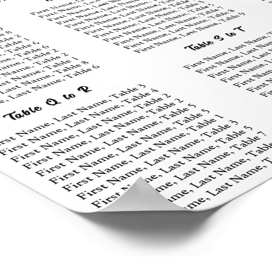 Minimalist Elegant ABC Typography Seating Plan ポスター (角)